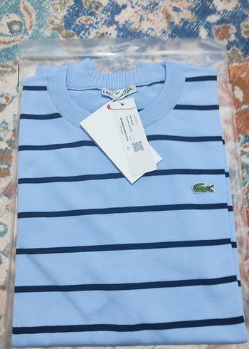 xl Beden Lacoste Erkek Mavi Çizgili Kısa Kollu Tişört