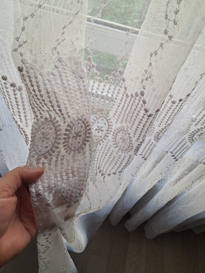 İşlemeli Beyaz  Tül Perde - Görsel 5