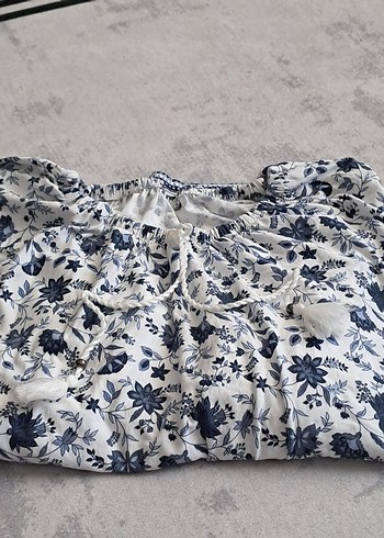 52 Beden mavi Renk Bohem kısa Kollu Desenli Tunik