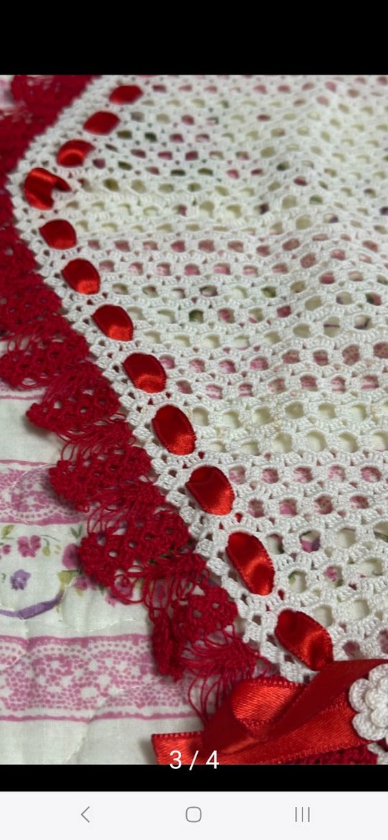 Kırmızı Kurdele Detaylı El Örgüsü Dantel - Görsel 4