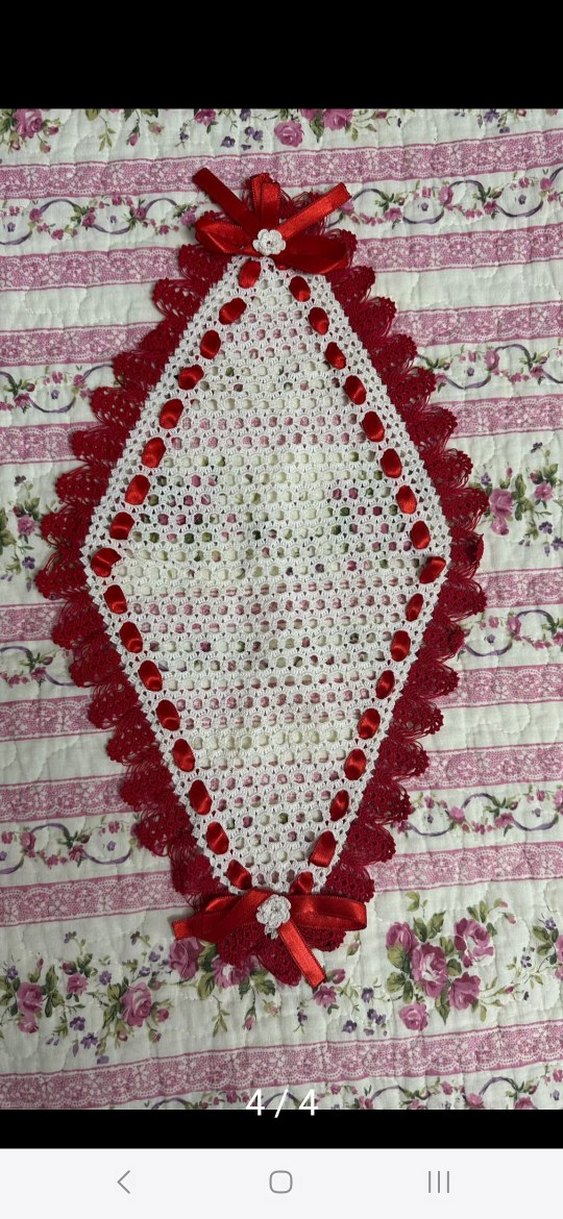 Kırmızı Kurdele Detaylı El Örgüsü Dantel - Görsel 2