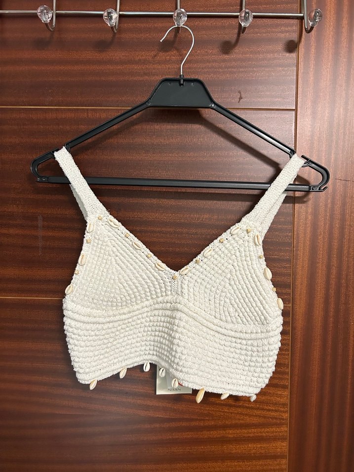 Nakışlı Beyaz Mini Bohem Bralet - Görsel 2