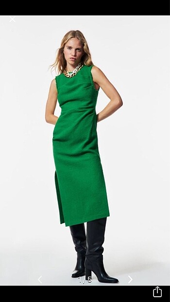 Zara uzun yeşil tüvit elbise