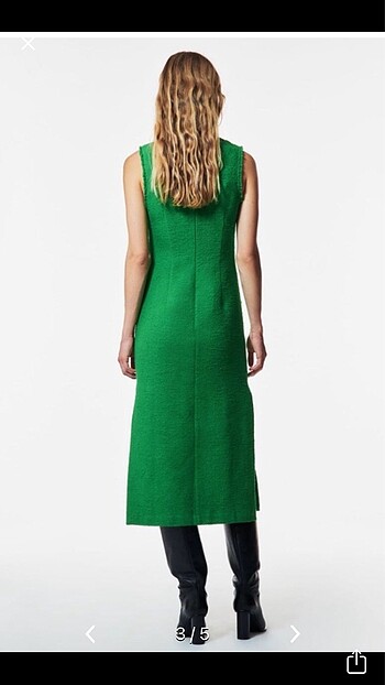 s Beden Zara uzun yeşil tüvit elbise