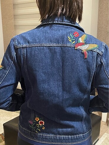 m Beden lacivert Renk Orijinal mavi jeans ceket işlemeli