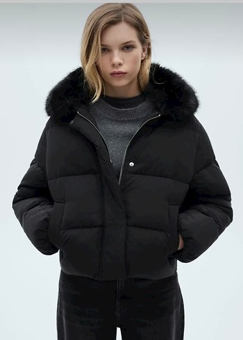 Siyah Kürklü Kadın Kışlık Mont ANORAK