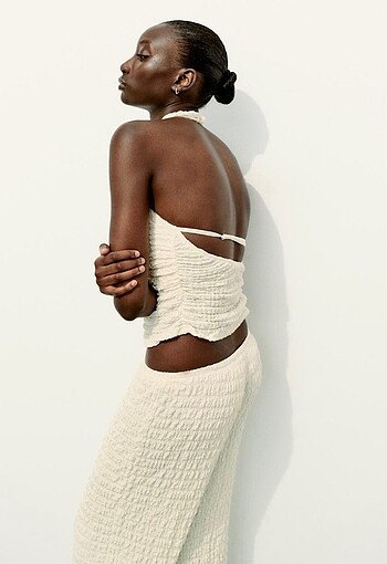 Zara dokulu halter yaka bluz