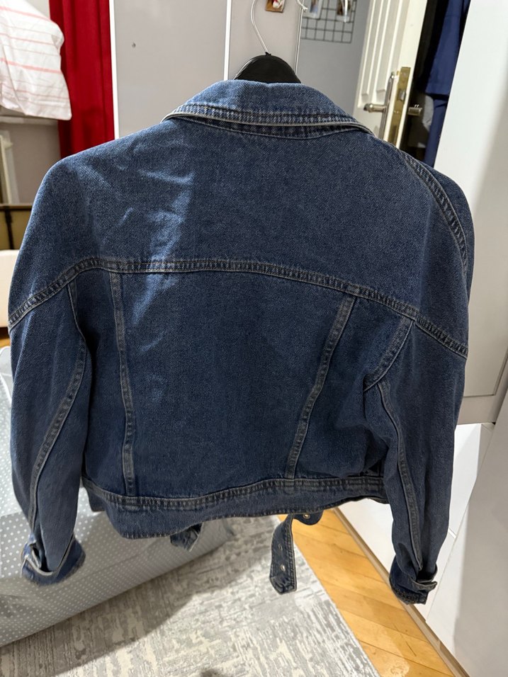 Kadın Mavi Denim Kemerli Ceket - Görsel 2