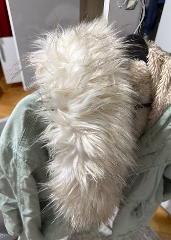 Su yeşili Peluş Detaylı Midi Kadın mont kaban - Görsel 3