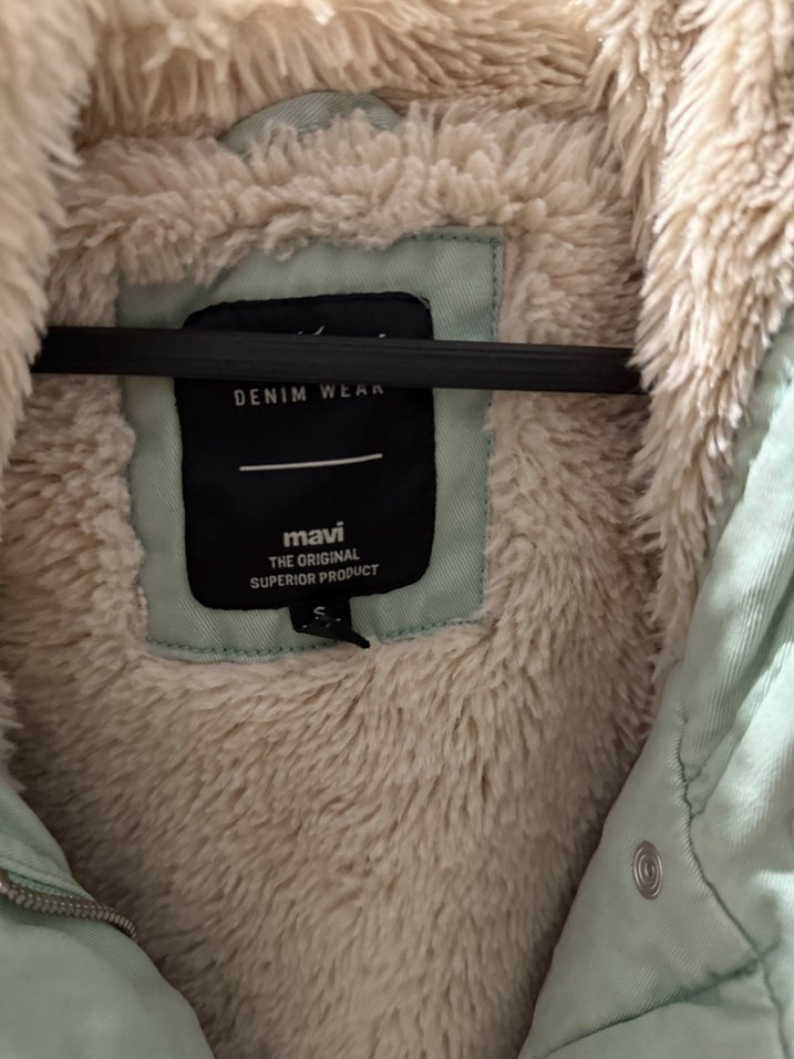 Su yeşili Peluş Detaylı Midi Kadın mont kaban - Görsel 2