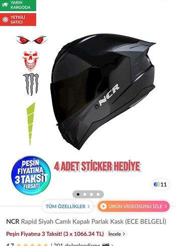 NCR Rapid Siyah Camlı Kapalı Parlak Kask - Görsel 2