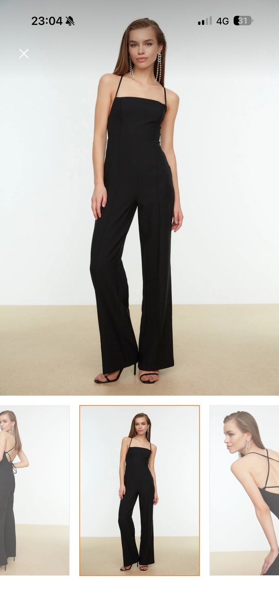 Siyah askılı Uzun Kadın Tulum - Görsel 2