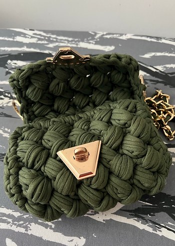 Zincir Detaylı Haki Örgü Kadın Çanta - Görsel 2