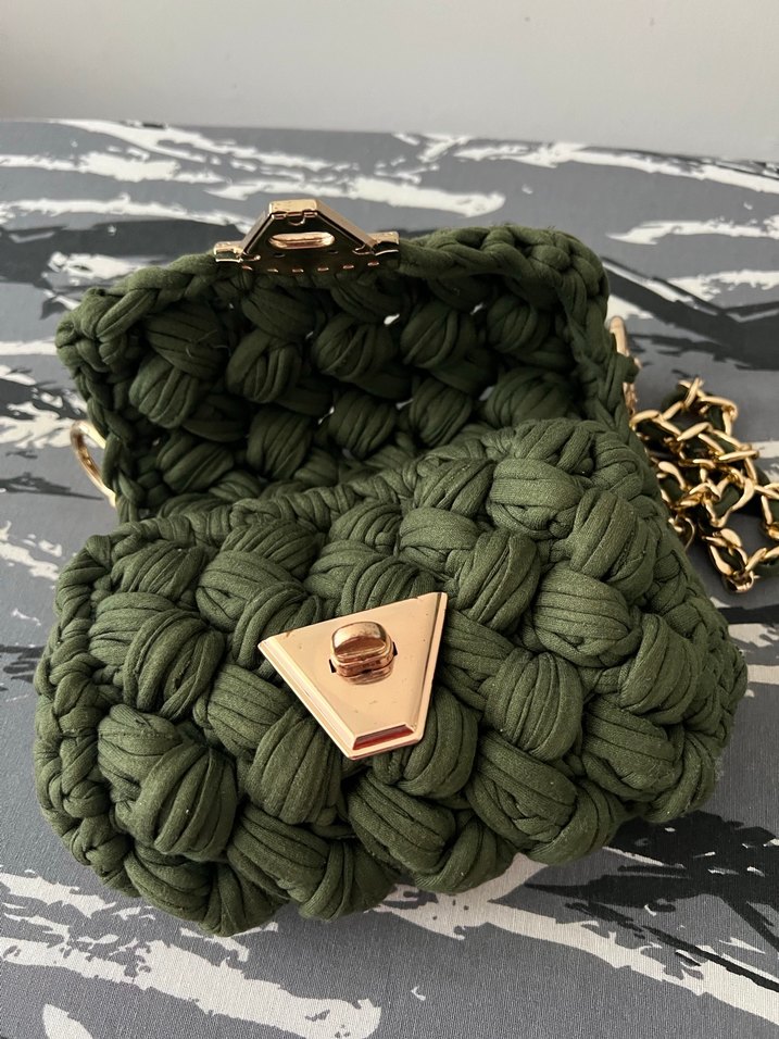 Zincir Detaylı Haki Örgü Kadın Çanta - Görsel 2