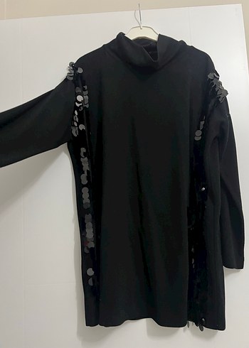 Siyah Düğmeli Uzun Kollu Boğazlı Tunik - Görsel 2