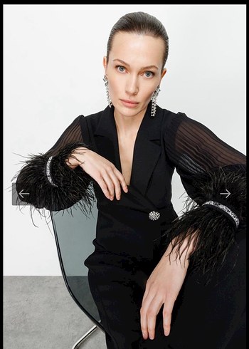 Siyah Uzun kolları tüylü tulum - Görsel 4