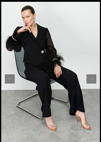 Siyah Uzun kolları tüylü tulum - Görsel 2