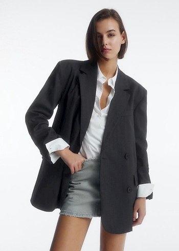 Pull and Bear Siyah Oversize Blazer Ceket