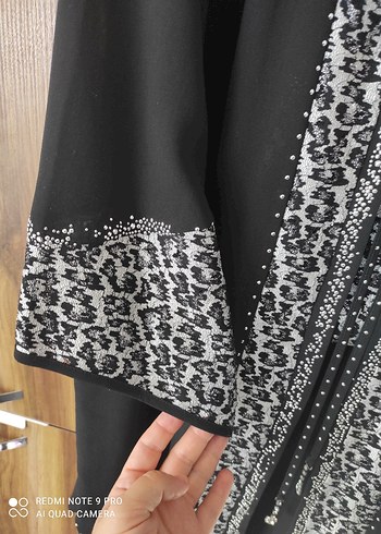 universal Beden Siyah Yılan Desenli Uzun Kimono