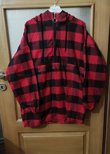 Kapüşonlu Kırmızı Siyah Kareli Kadın Sweatshirt