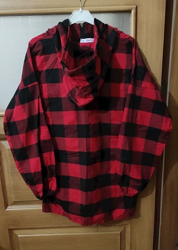 Defacto Kapüşonlu Kırmızı Siyah Kareli Kadın Sweatshirt