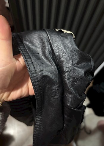 Kadın Siyah Deri Biker Ceket Kürklü - Görsel 11