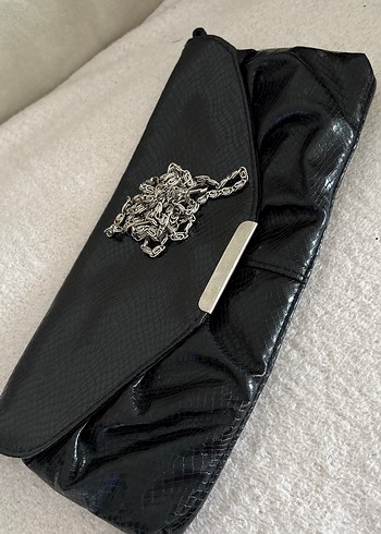 Siyah Yılan Derisi Desenli Deri Kadın Portföy Çanta - Görsel 3