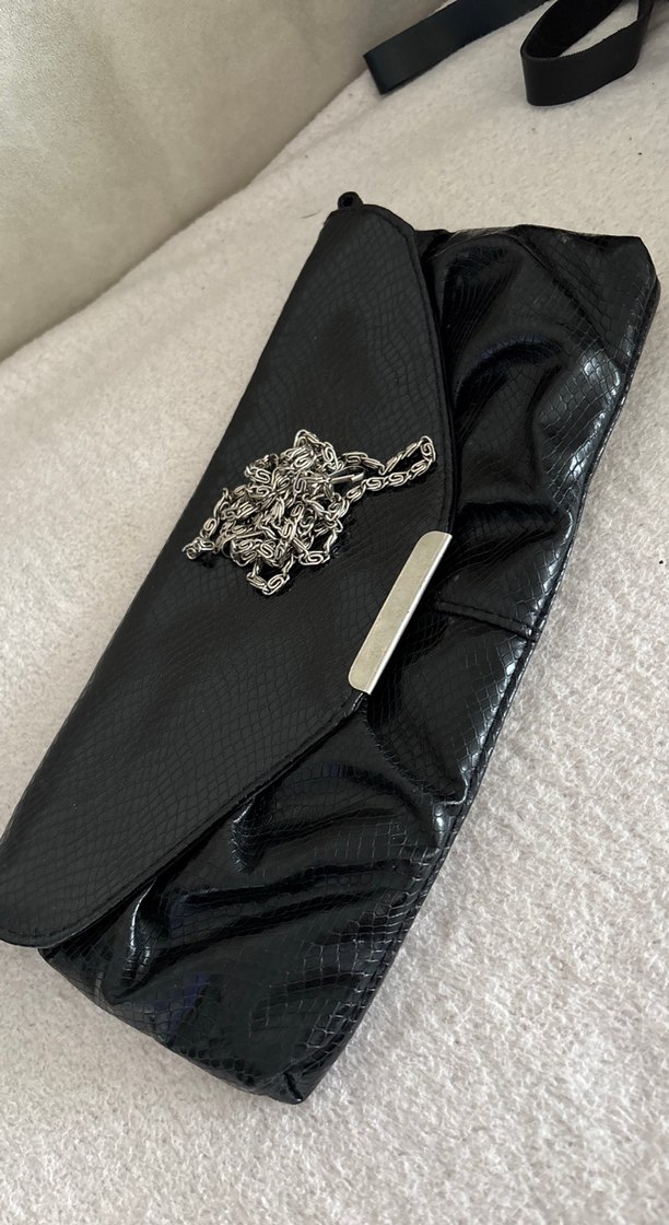 Siyah Yılan Derisi Desenli Deri Kadın Portföy Çanta - Görsel 3