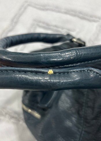 Koyu Mavi Deri Fermuarlı Biker Çanta - Görsel 5