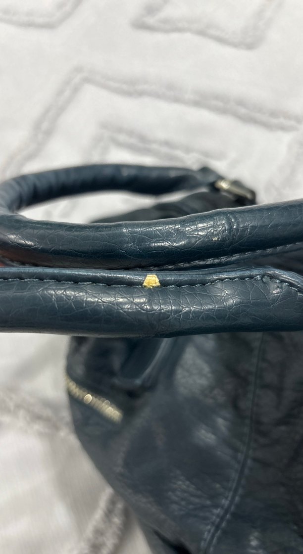 Koyu Mavi Deri Fermuarlı Biker Çanta - Görsel 5