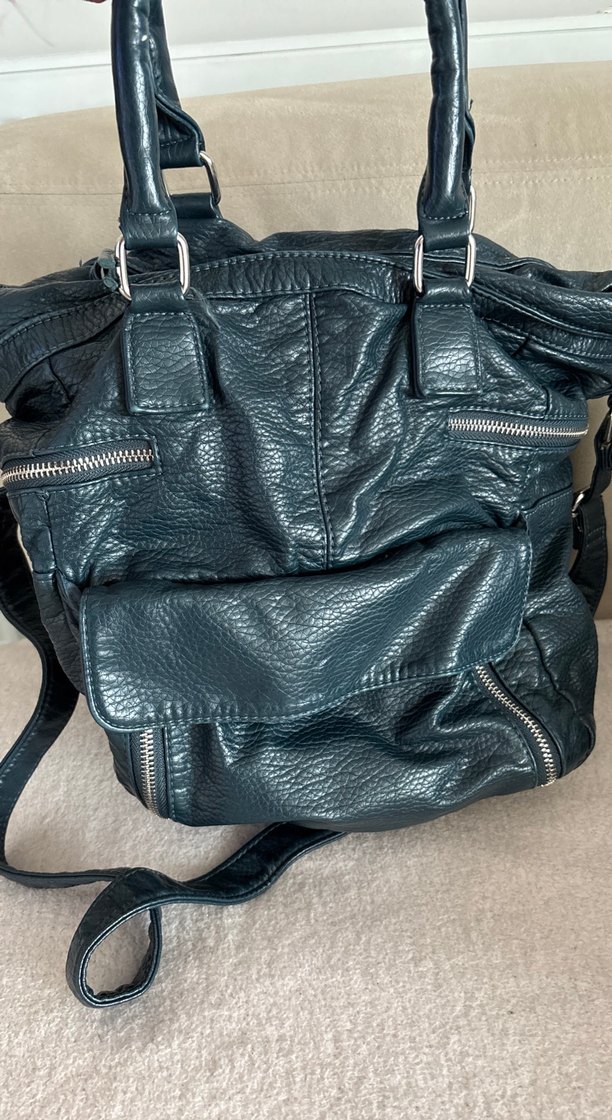 Koyu Mavi Deri Fermuarlı Biker Çanta - Görsel 2