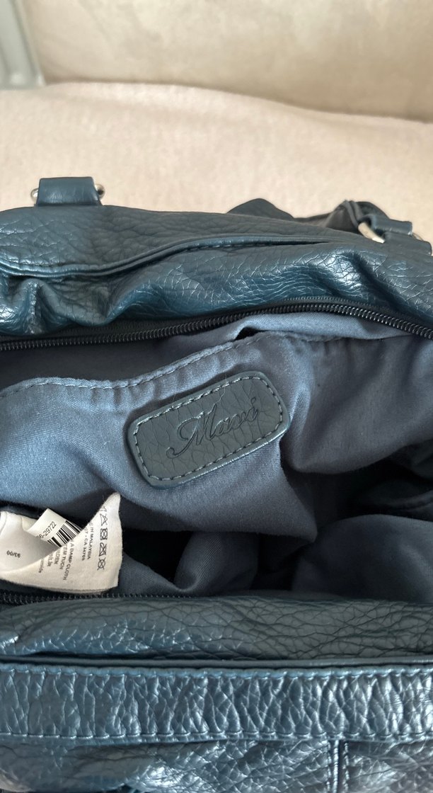 Koyu Mavi Deri Fermuarlı Biker Çanta - Görsel 4