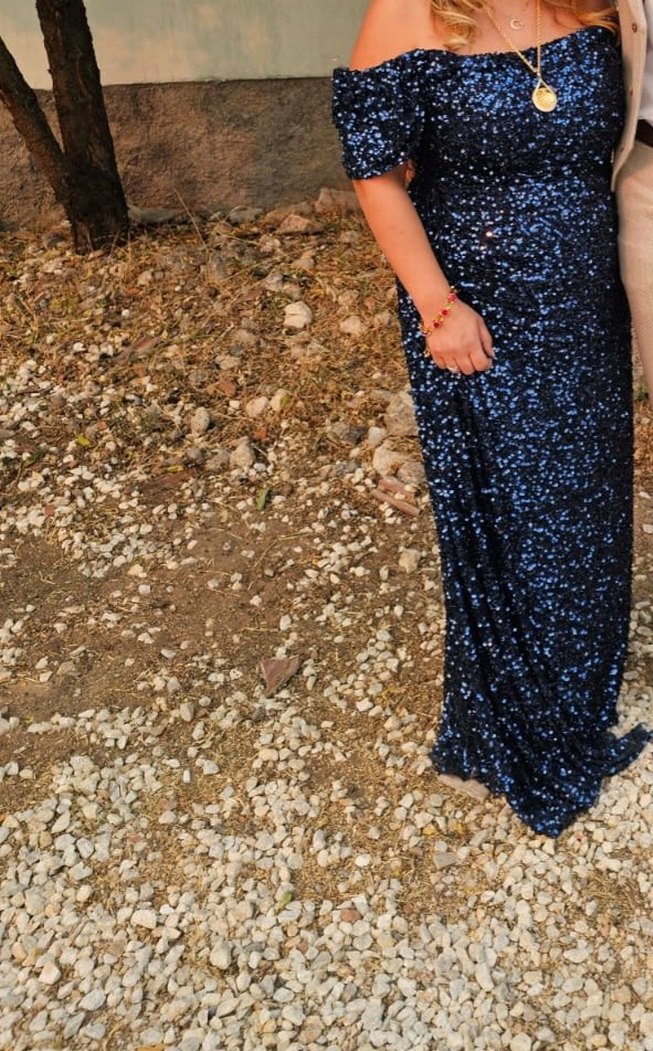 Parlak Lacivert Uzun Abiye Elbise - Görsel 2