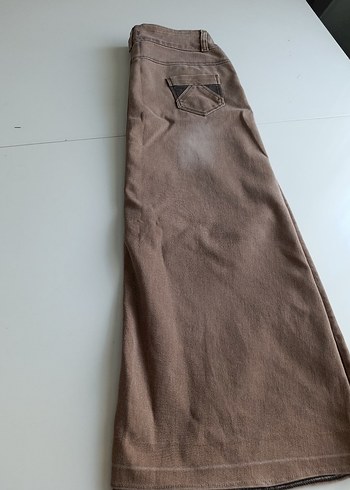 44 Beden camel Renk Bej Midi Kot Etek, Kemerli, Salaş Kesim