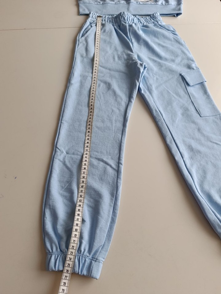 Kızlar için Mavi Denim Sweatshirt ve Eşofman Takımı - Görsel 5