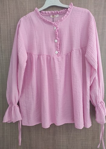 Pembe Düğmeli Uzun Kollu gomlek