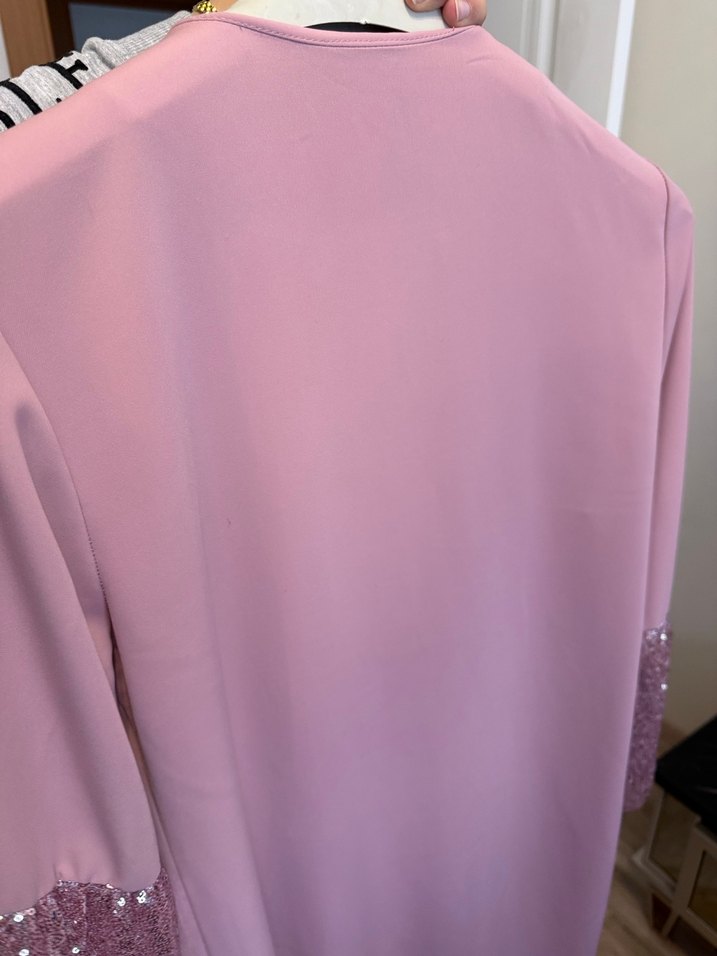 Uzun Pembe Parlak Kadın tunik - Görsel 4