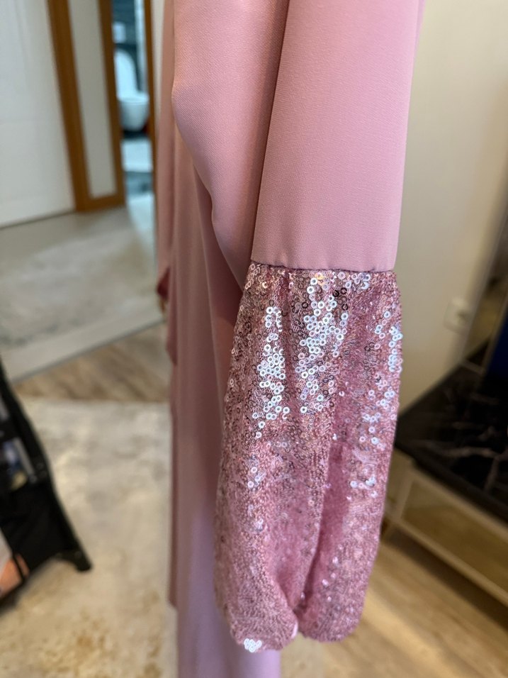 Uzun Pembe Parlak Kadın tunik - Görsel 5