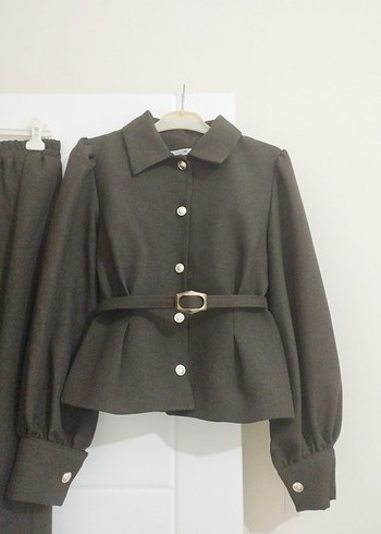 Kadın Koyu Gri Keten Mini Ceket - Görsel 2