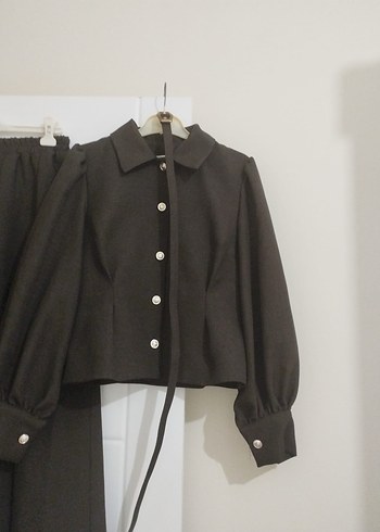 Kadın Koyu Gri Keten Mini Ceket - Görsel 3