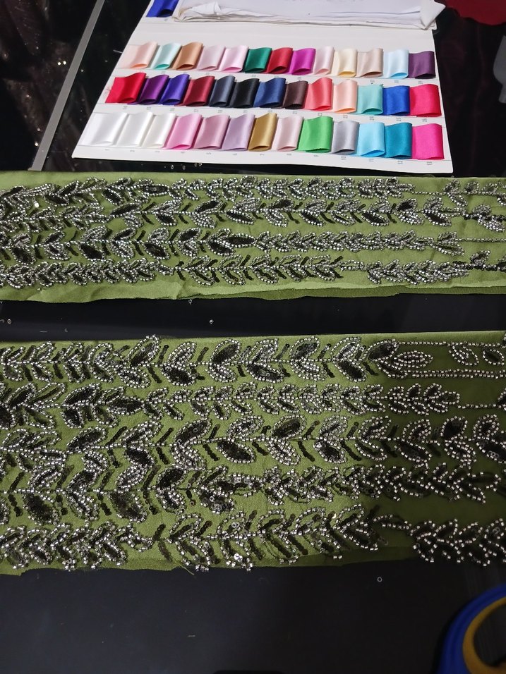 Boncuk İşlemeli Yeşil Şerit tesettür nisanlik 46 50 beden arasi - Görsel 2