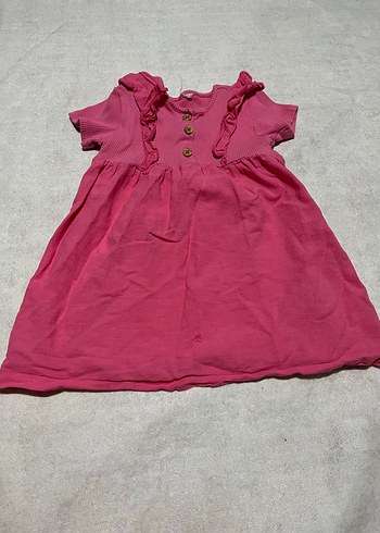 24-36 Ay Beden Kız Çocuk Pembe Fırfırlı Kısa Kollu Elbise