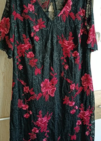 Bordo Çiçek Desenli Dantelli Uzun Abiye Elbise - Görsel 6