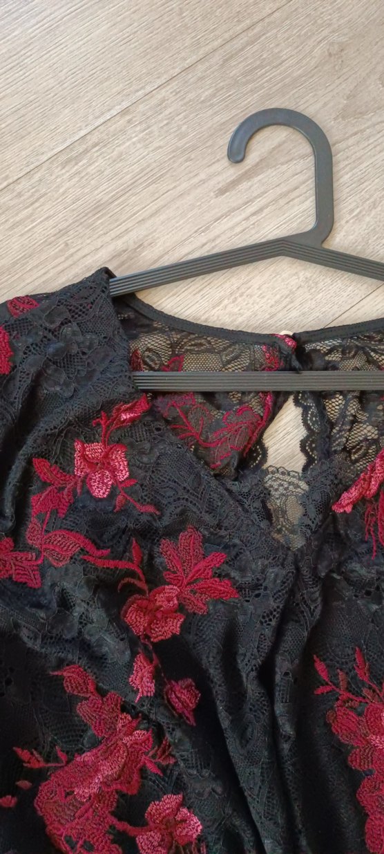 Bordo Çiçek Desenli Dantelli Uzun Abiye Elbise - Görsel 5