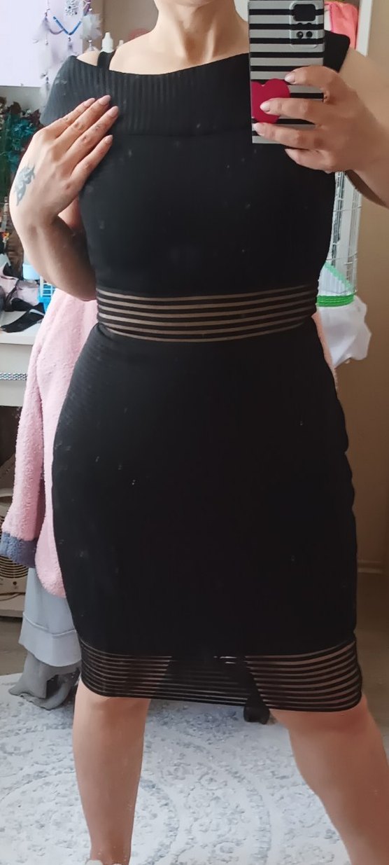 Siyah Bel Detaylı Straplez Midi Elbise - Görsel 3