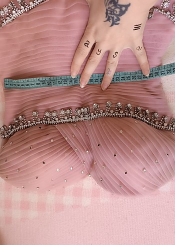 Pudra Pembe Straplez Uzun Abiye Elbise nişan nikah elbisesi - Görsel 10