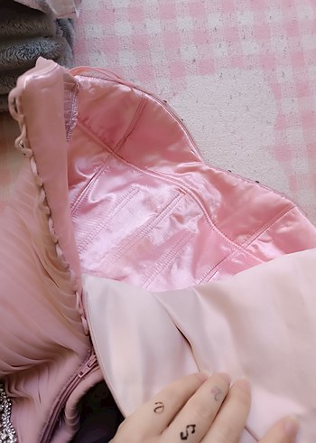 Pudra Pembe Straplez Uzun Abiye Elbise nişan nikah elbisesi - Görsel 5