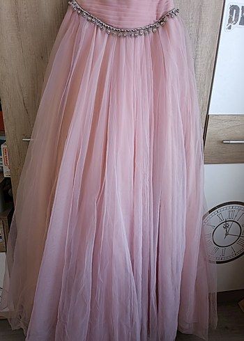 Pudra Pembe Straplez Uzun Abiye Elbise nişan nikah elbisesi - Görsel 4