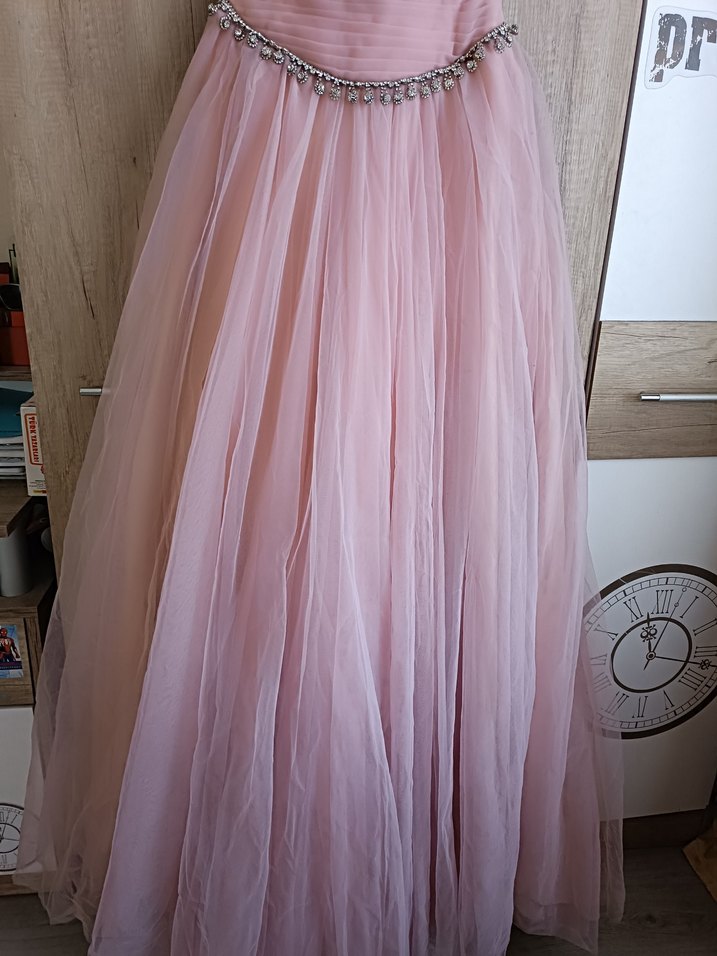 Pudra Pembe Straplez Uzun Abiye Elbise nişan nikah elbisesi - Görsel 4