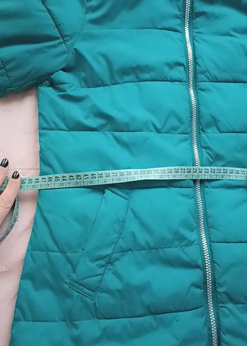 Turkuaz Fermuarlı Kadın Midi Kaban mont - Görsel 7